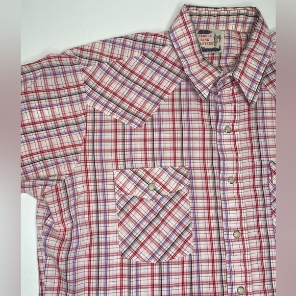 Vintage Saddle King Western Pearl Snap Western Shirt Red Plaid Sz Lg - Picture 4 of 6